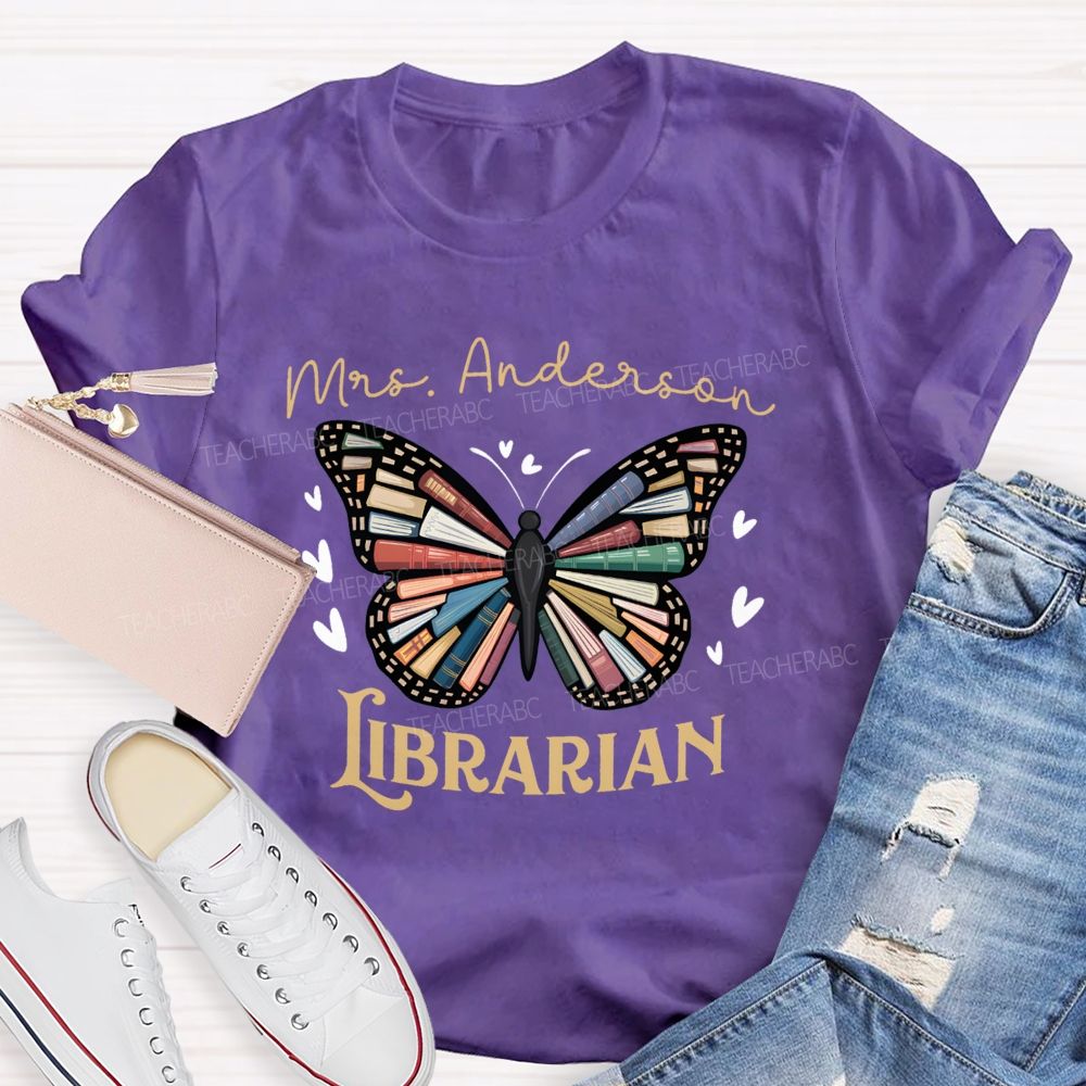 Personalized Librarian Name Book Butterfly Teacher T-Shirt