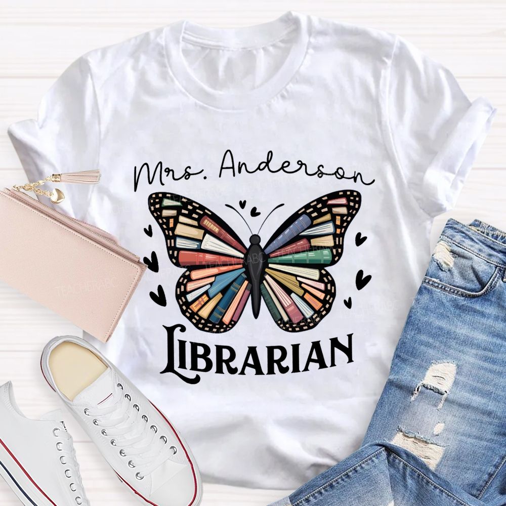 Personalized Librarian Name Book Butterfly Teacher T-Shirt