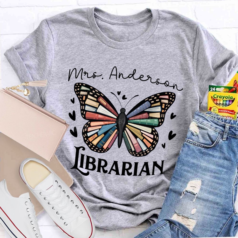 Personalized Librarian Name Book Butterfly Teacher T-Shirt