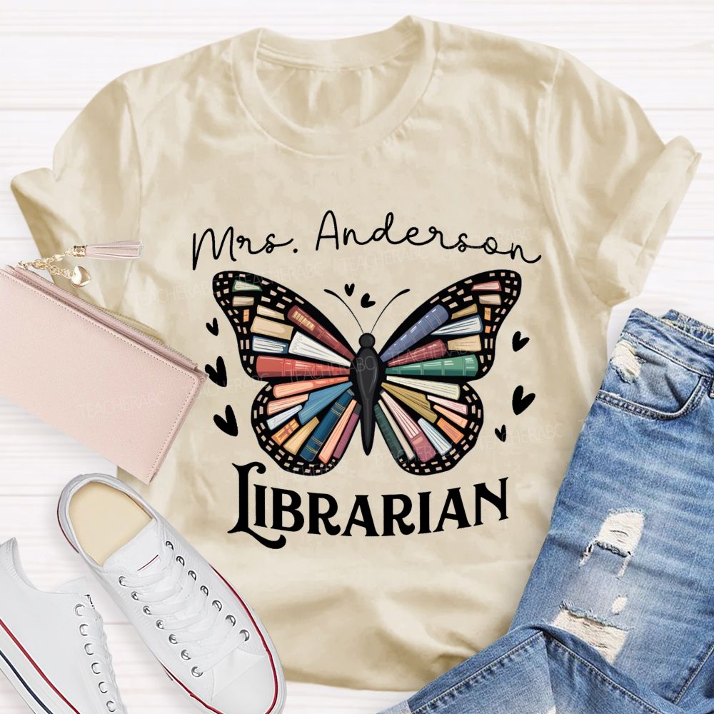 Personalized Librarian Name Book Butterfly Teacher T-Shirt