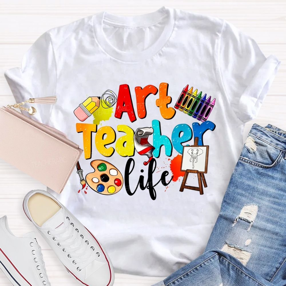 Art Teacher Life Colorful Crayons Teacher T-Shirt
