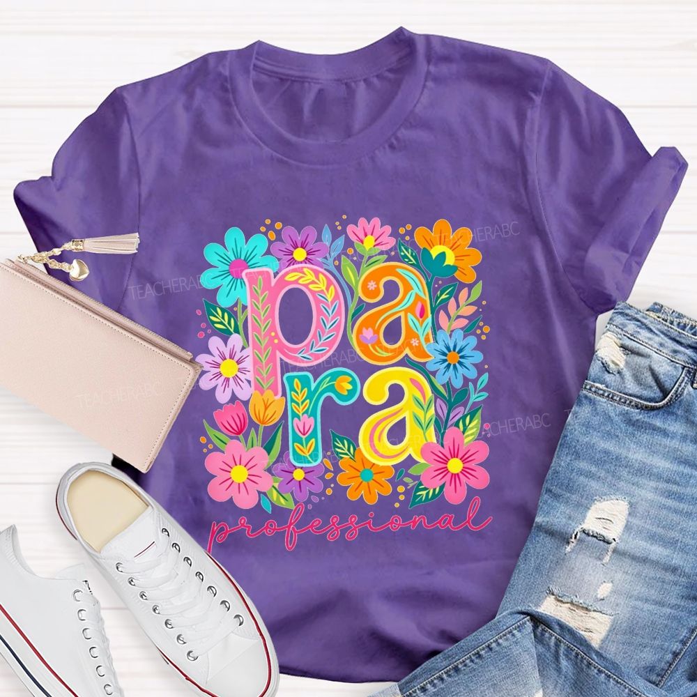 Para Professional Wildflower Graphic Teacher T-shirt