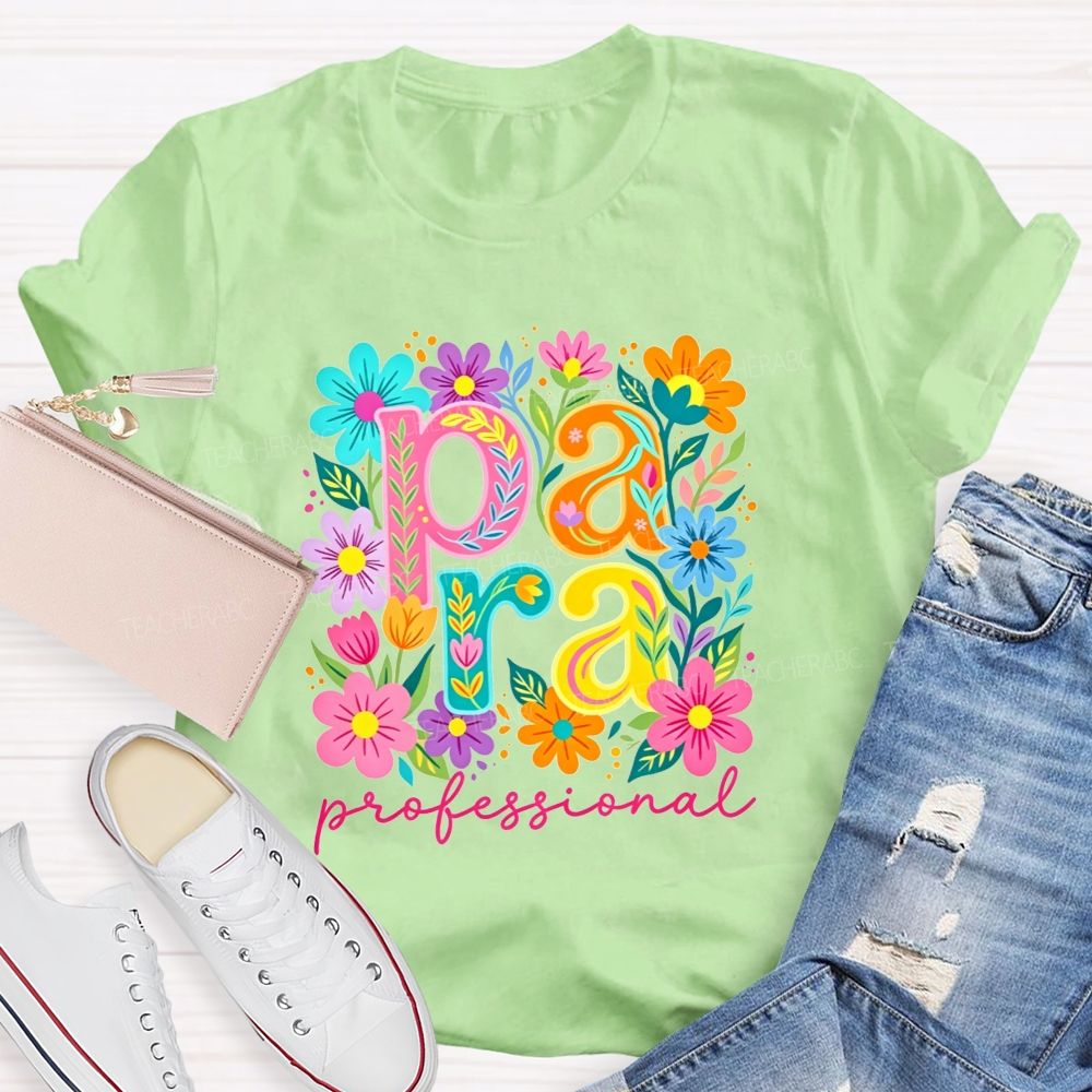Para Professional Wildflower Graphic Teacher T-shirt