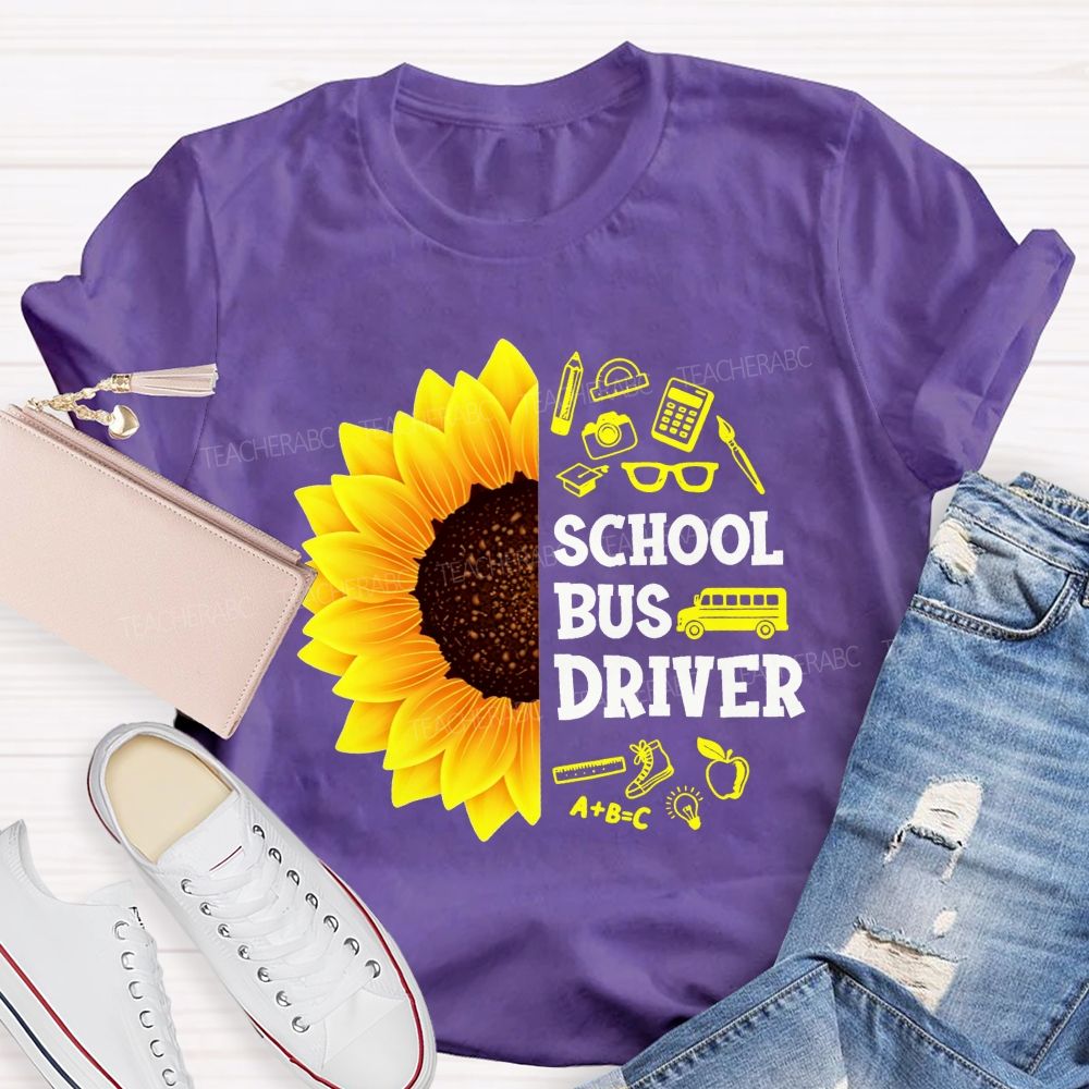 Sunflower School Bus Driver School Supplies T-shirt