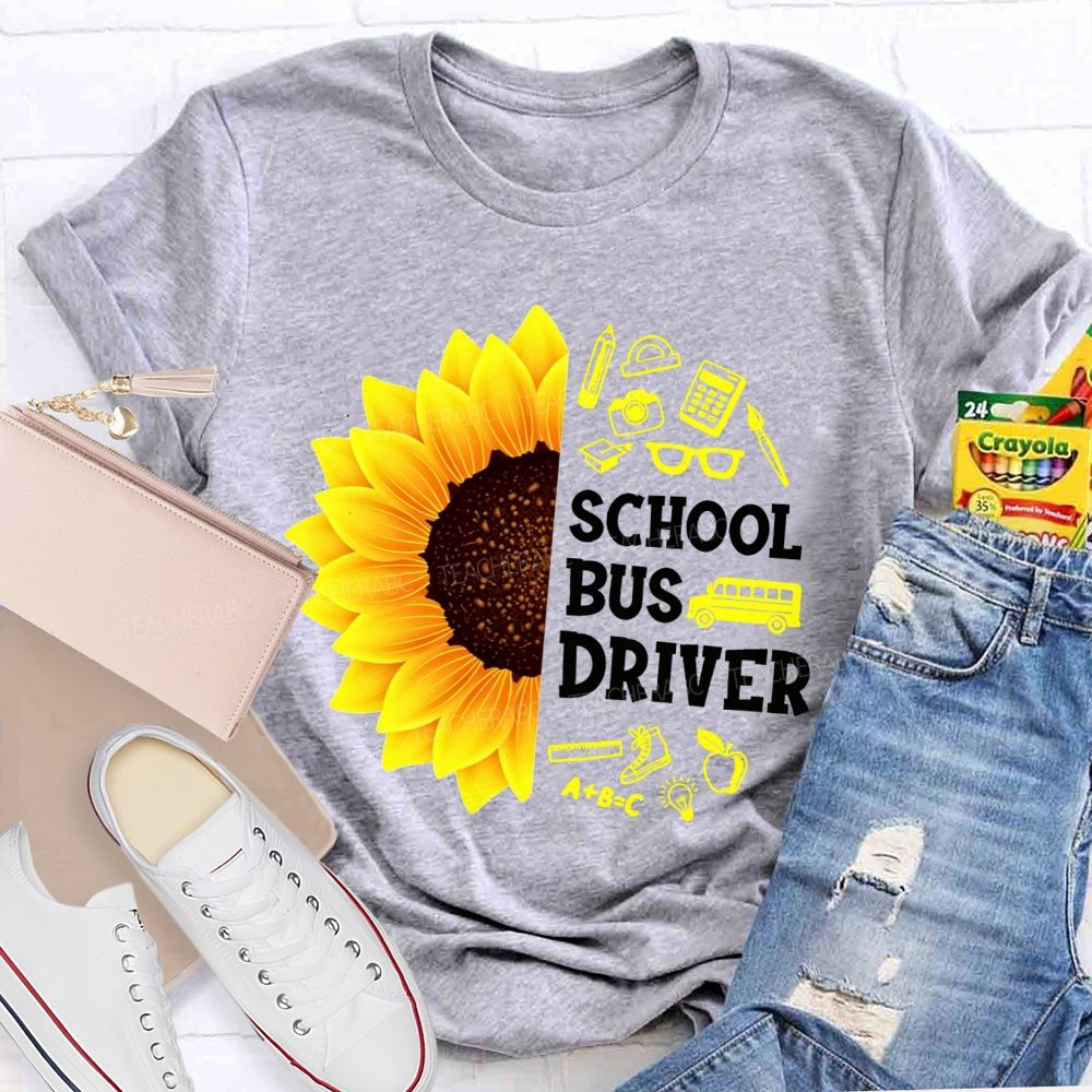 Sunflower School Bus Driver School Supplies T-shirt