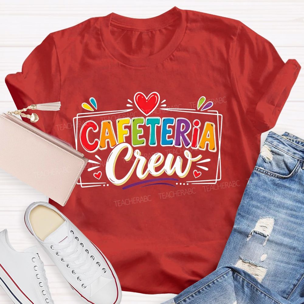 Cafeteria Crew Colorful Rainbow Lettering Red Heart T-shirt