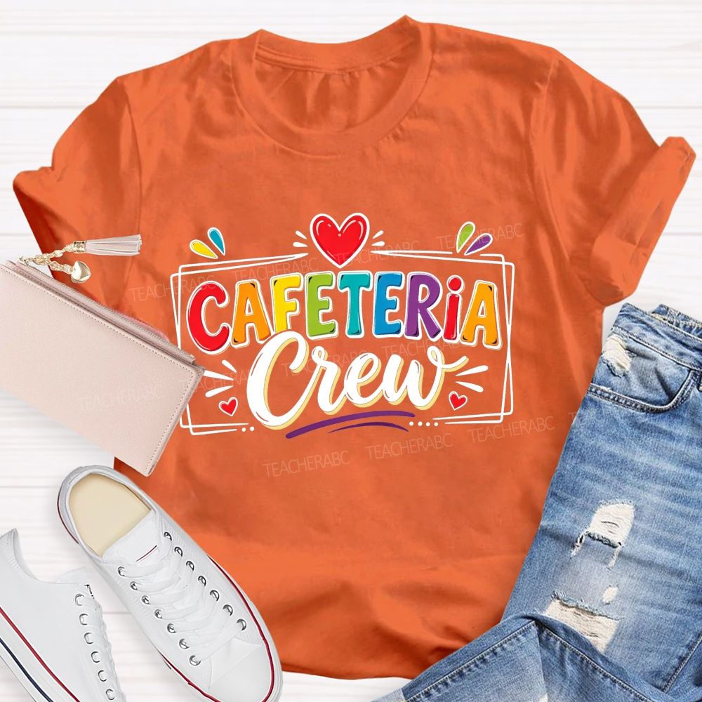 Cafeteria Crew Colorful Rainbow Lettering Red Heart T-shirt