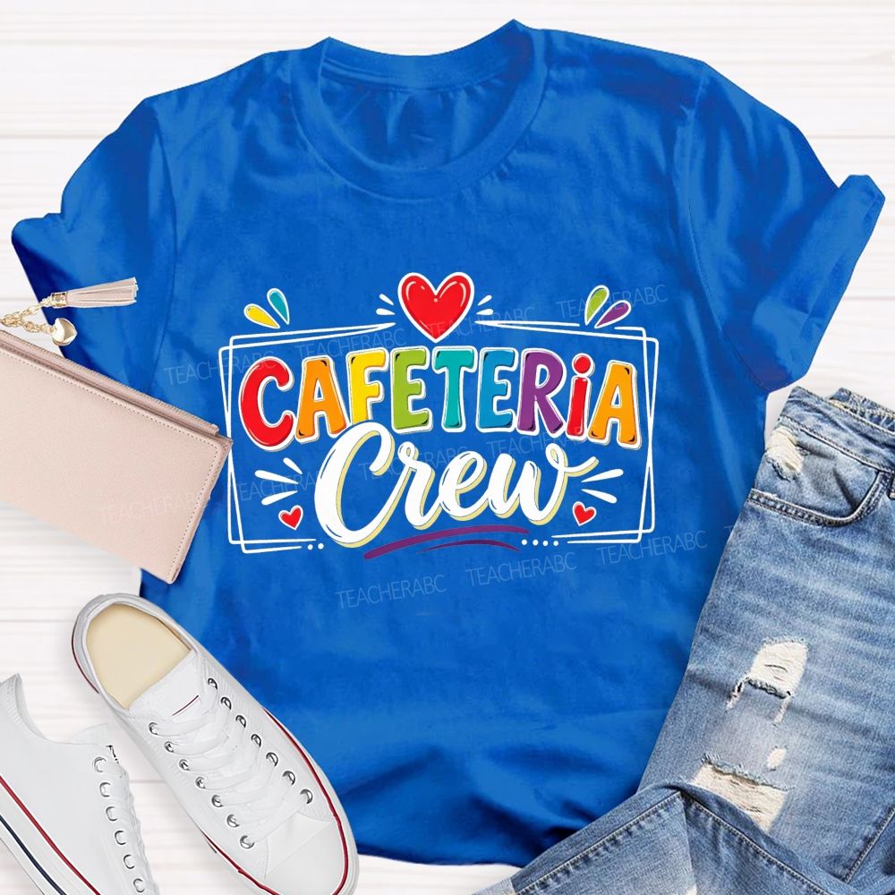 Cafeteria Crew Colorful Rainbow Lettering Red Heart T-shirt