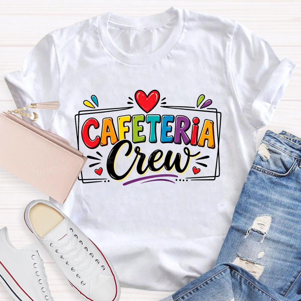 Cafeteria Crew Colorful Rainbow Lettering Red Heart T-shirt