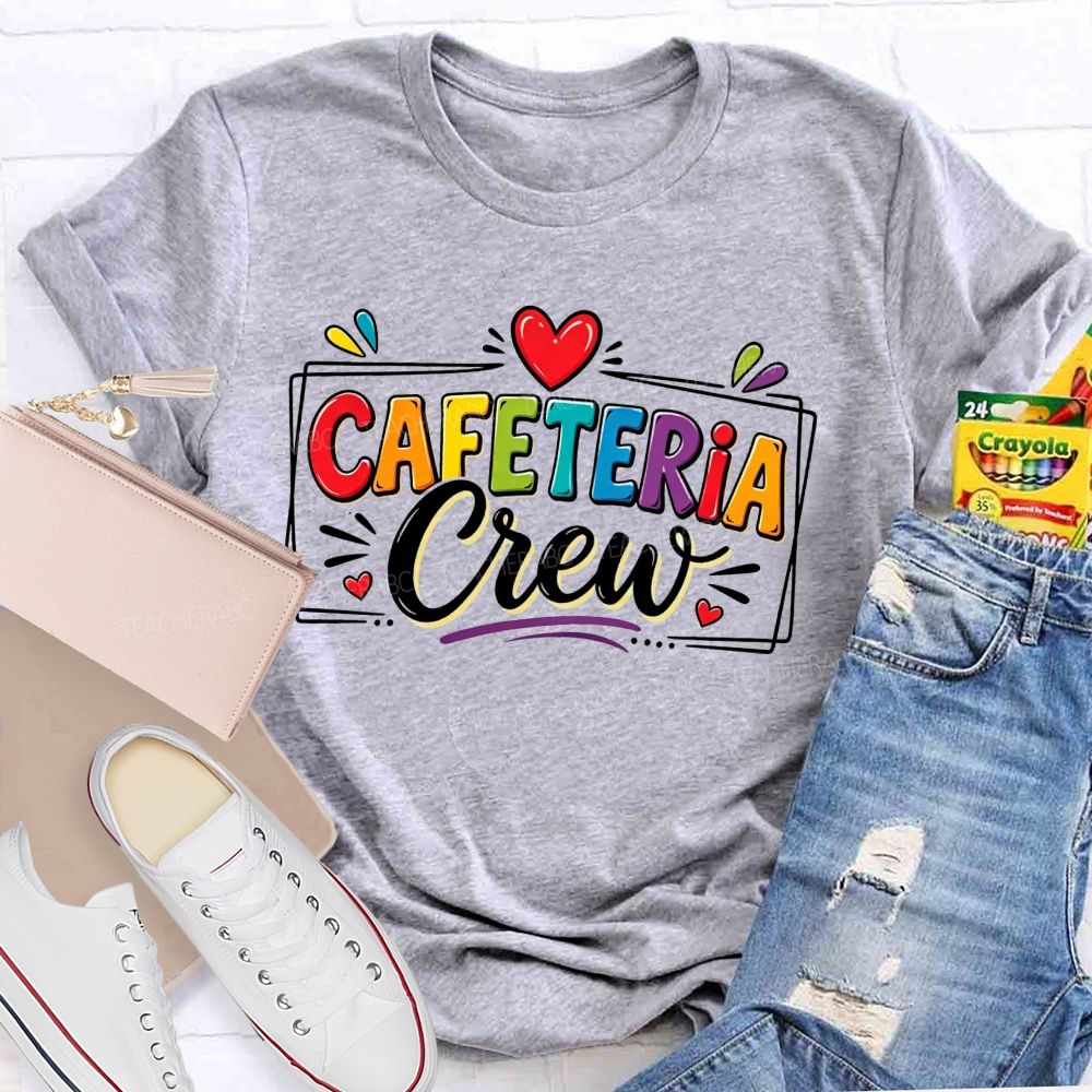 Cafeteria Crew Colorful Rainbow Lettering Red Heart T-shirt