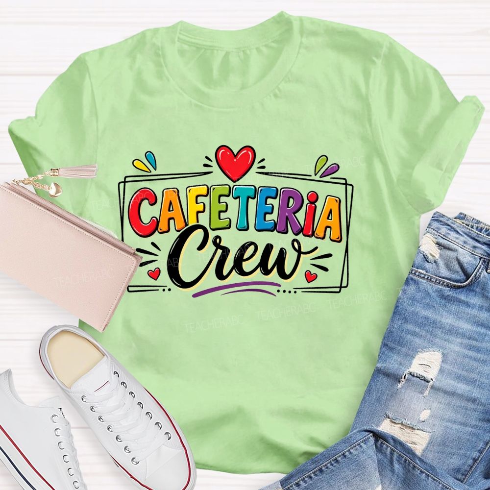 Cafeteria Crew Colorful Rainbow Lettering Red Heart T-shirt