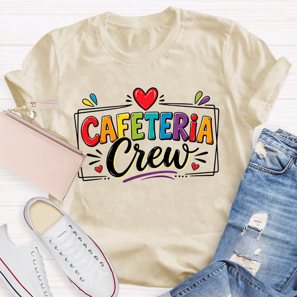 Cafeteria Crew Colorful Rainbow Lettering Red Heart T-shirt