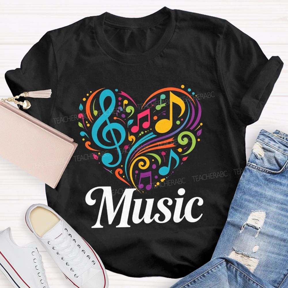 Colorful Heart Treble Clef Musical Notes Music Sublimation T-shirt