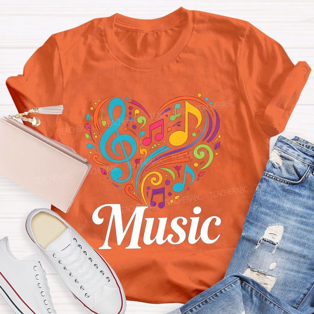 Colorful Heart Treble Clef Musical Notes Music Sublimation T-shirt