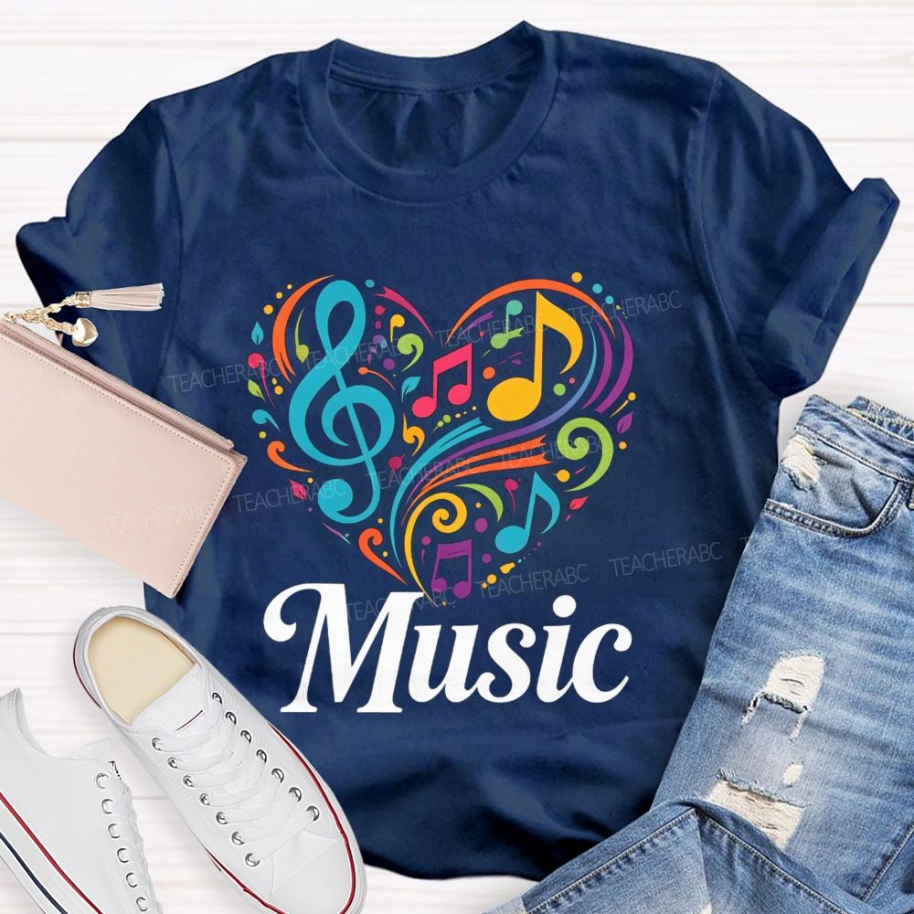 Colorful Heart Treble Clef Musical Notes Music Sublimation T-shirt