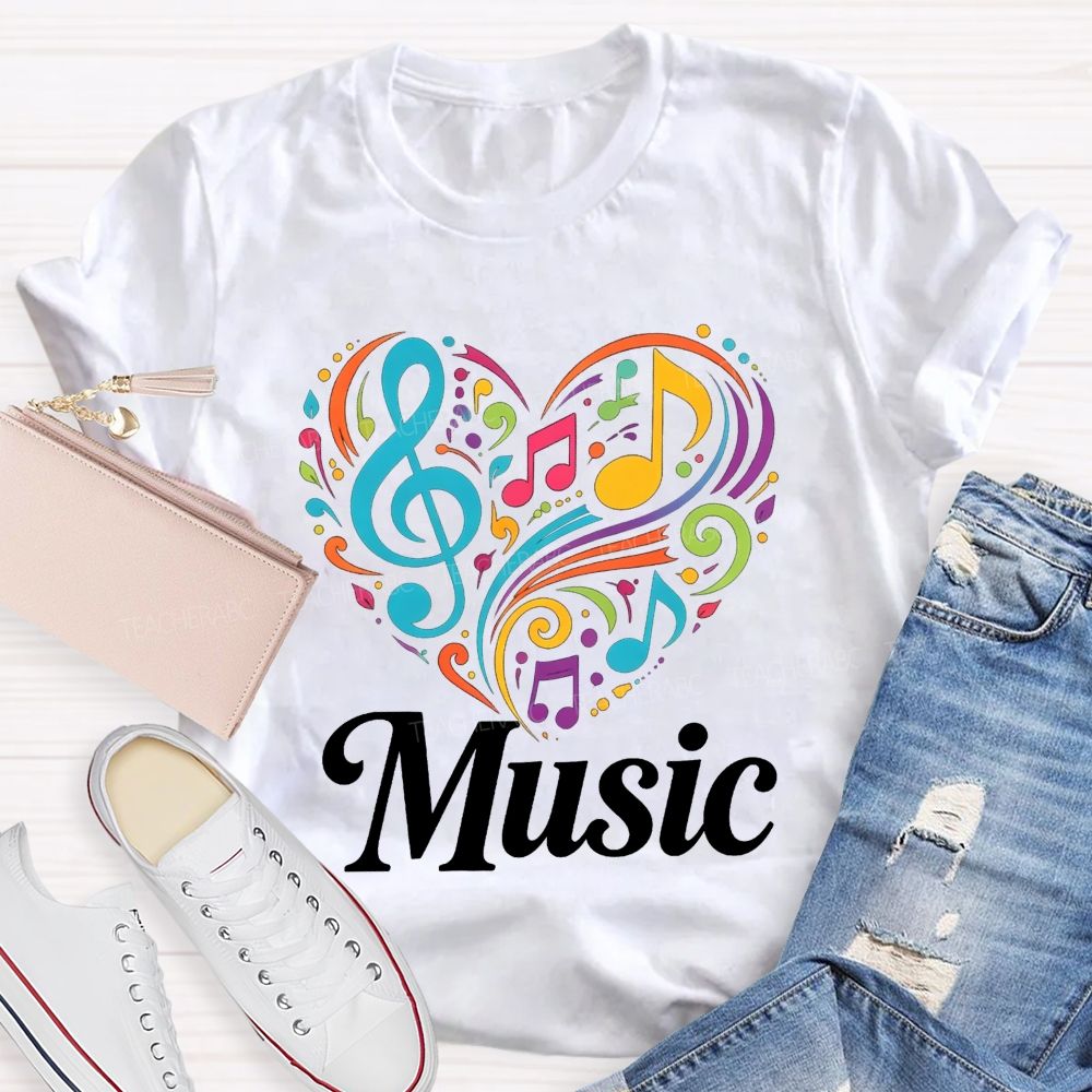 Colorful Heart Treble Clef Musical Notes Music Sublimation T-shirt