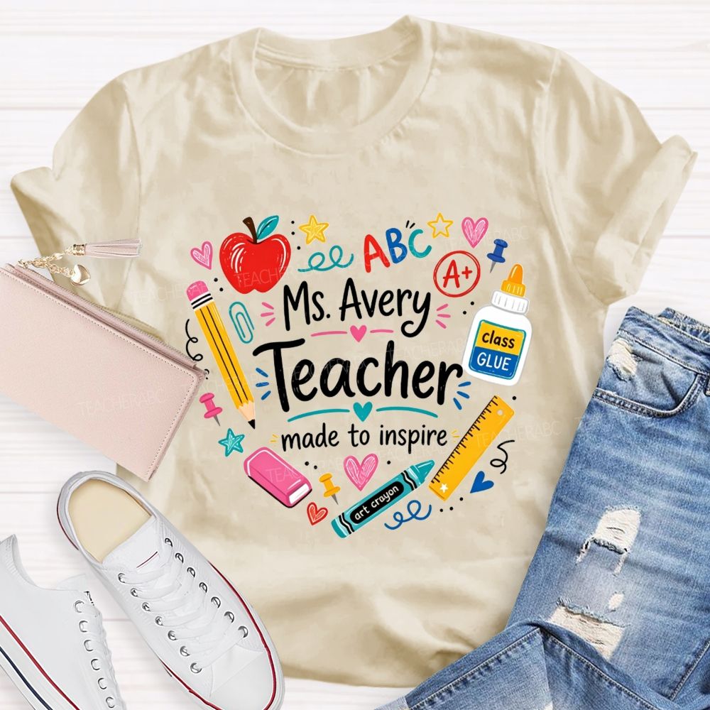 Personalized Name Teacher Made To Inspire School Supplies Wreath Apple Pencil T-shirt