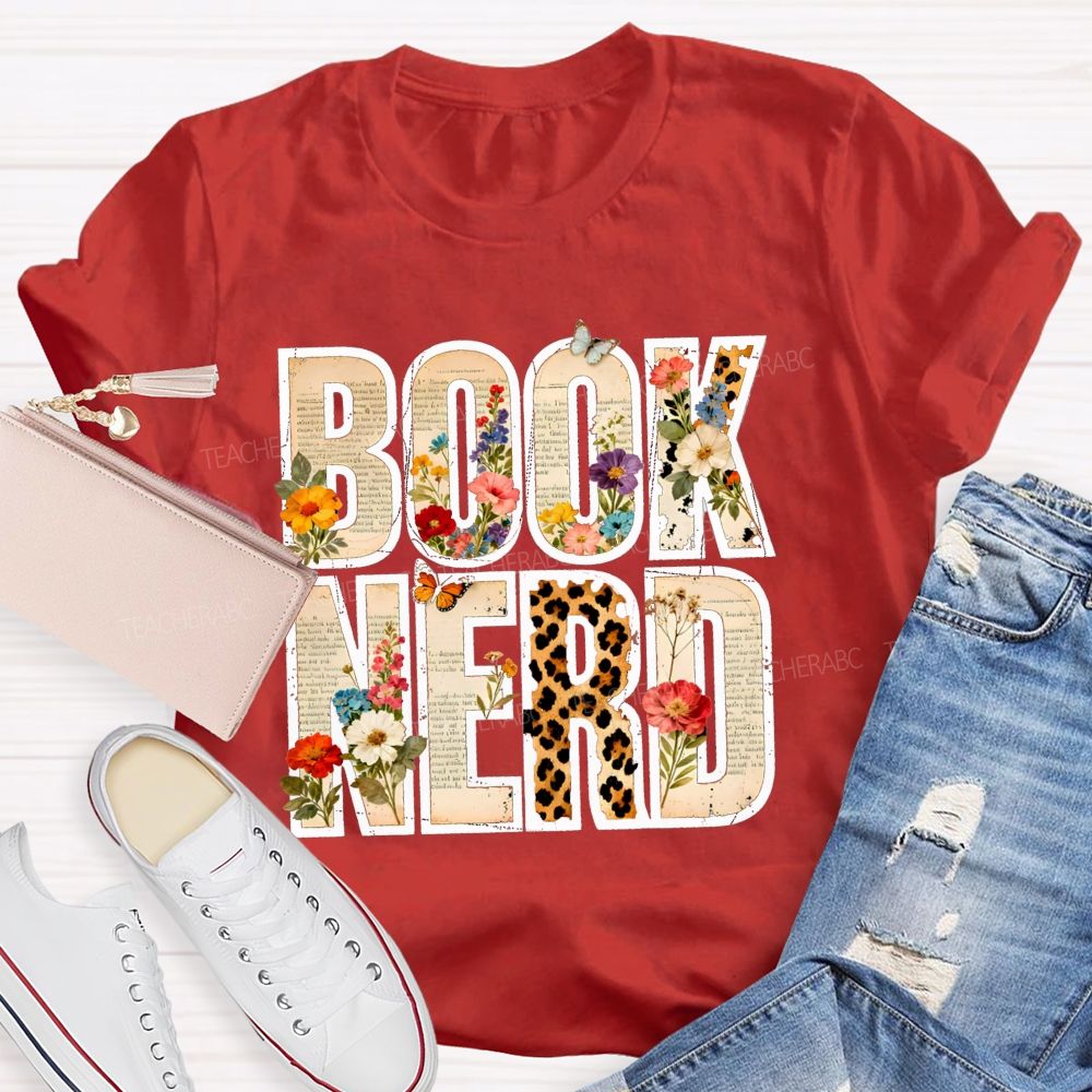 Book Nerd Leopard Flower Teacher T-shirt