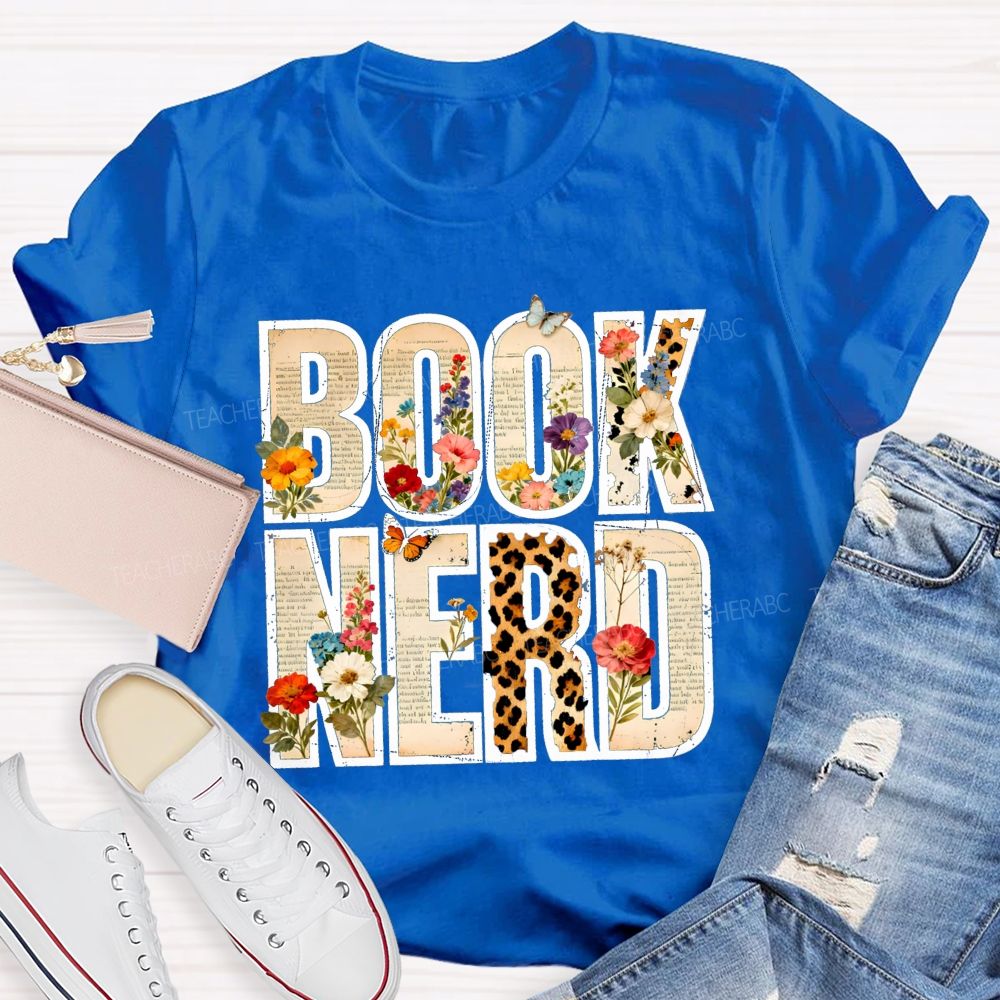 Book Nerd Leopard Flower Teacher T-shirt