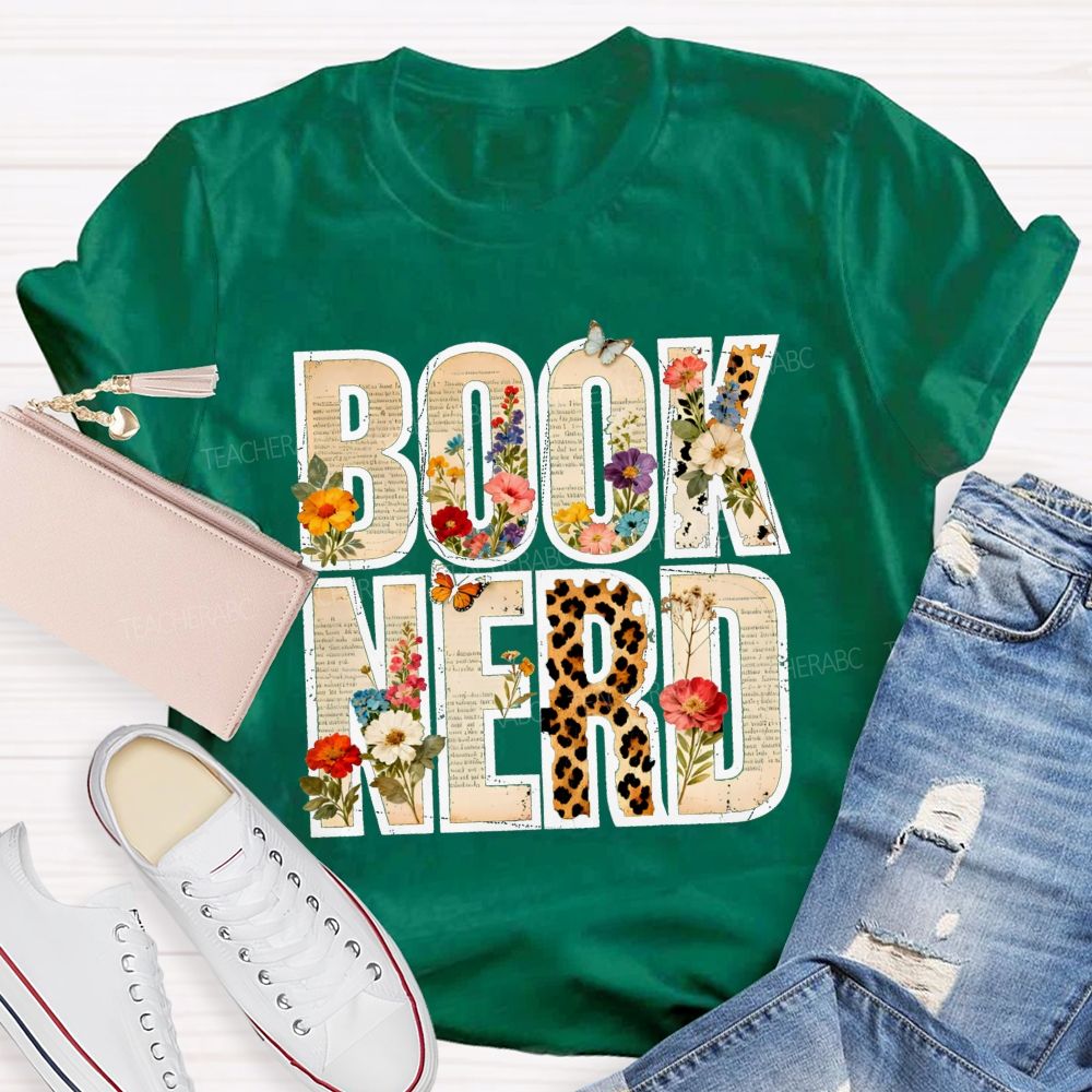Book Nerd Leopard Flower Teacher T-shirt