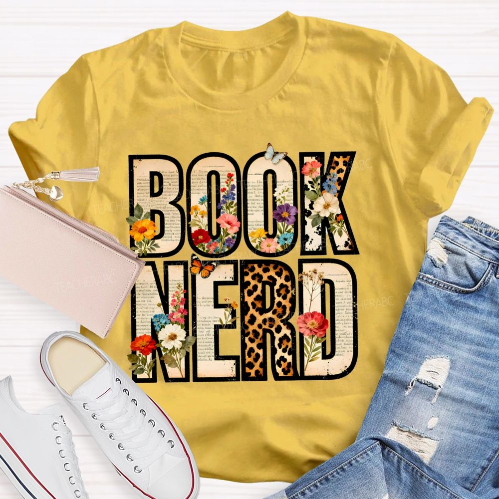 Book Nerd Leopard Flower Teacher T-shirt