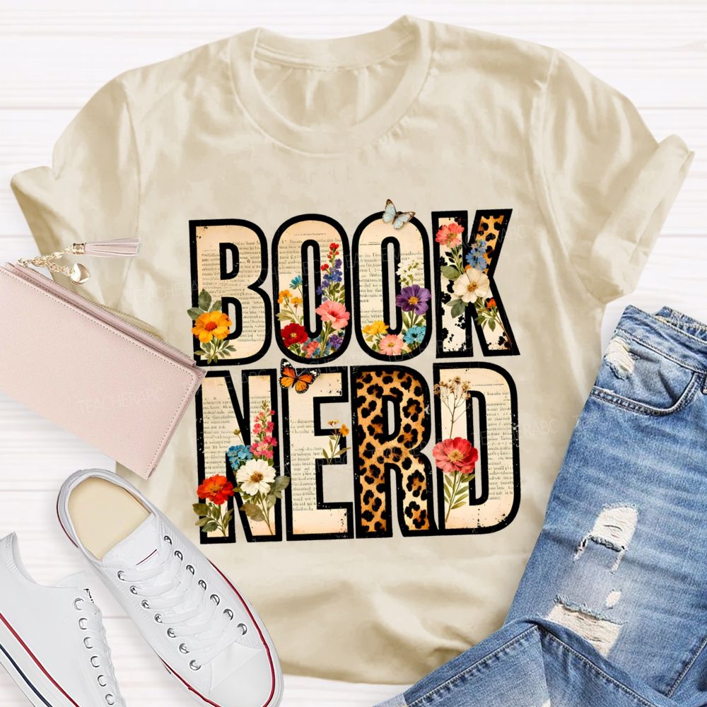 Book Nerd Leopard Flower Teacher T-shirt