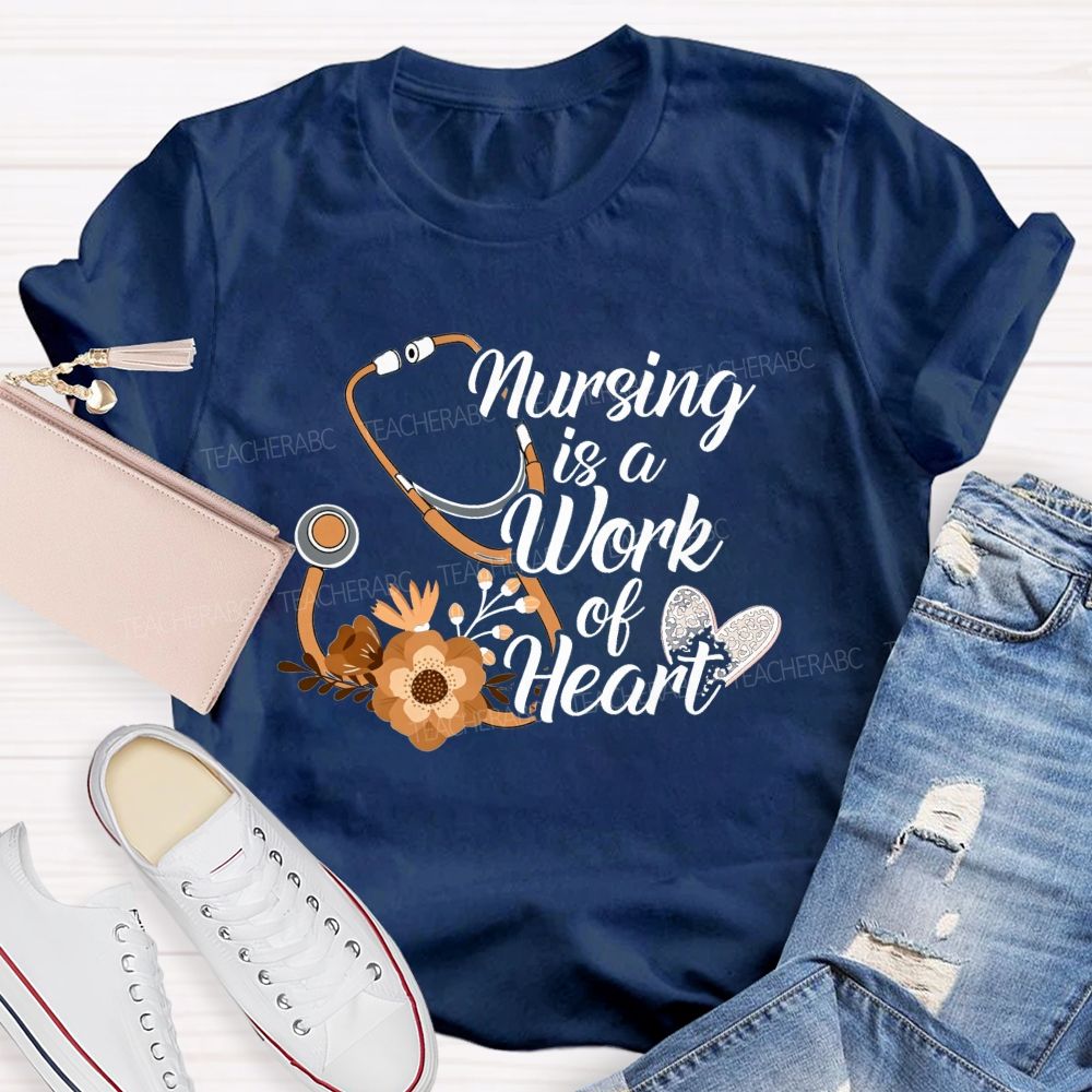 Nursing Is A Work Of Heart Leopard Heart Teacher T-Shirt