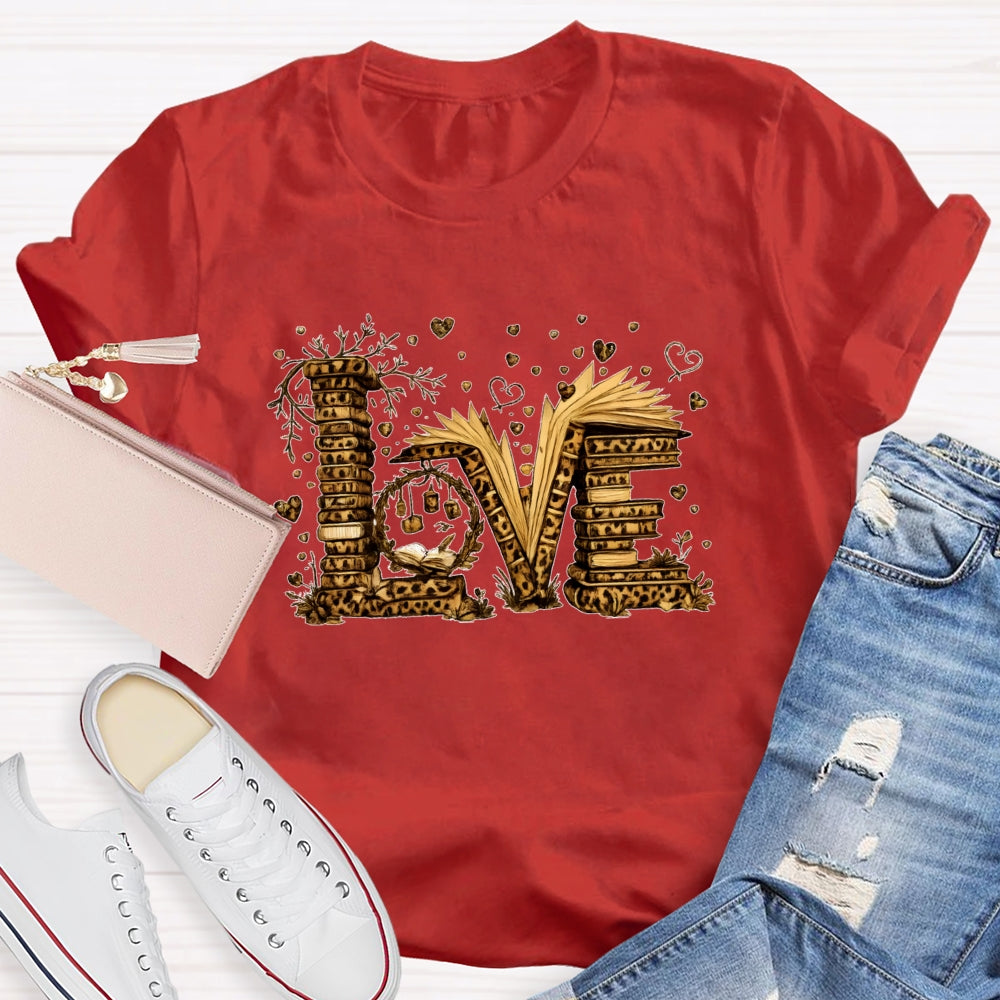 Love Book Vintage Leopard Printed Teacher T-shirt