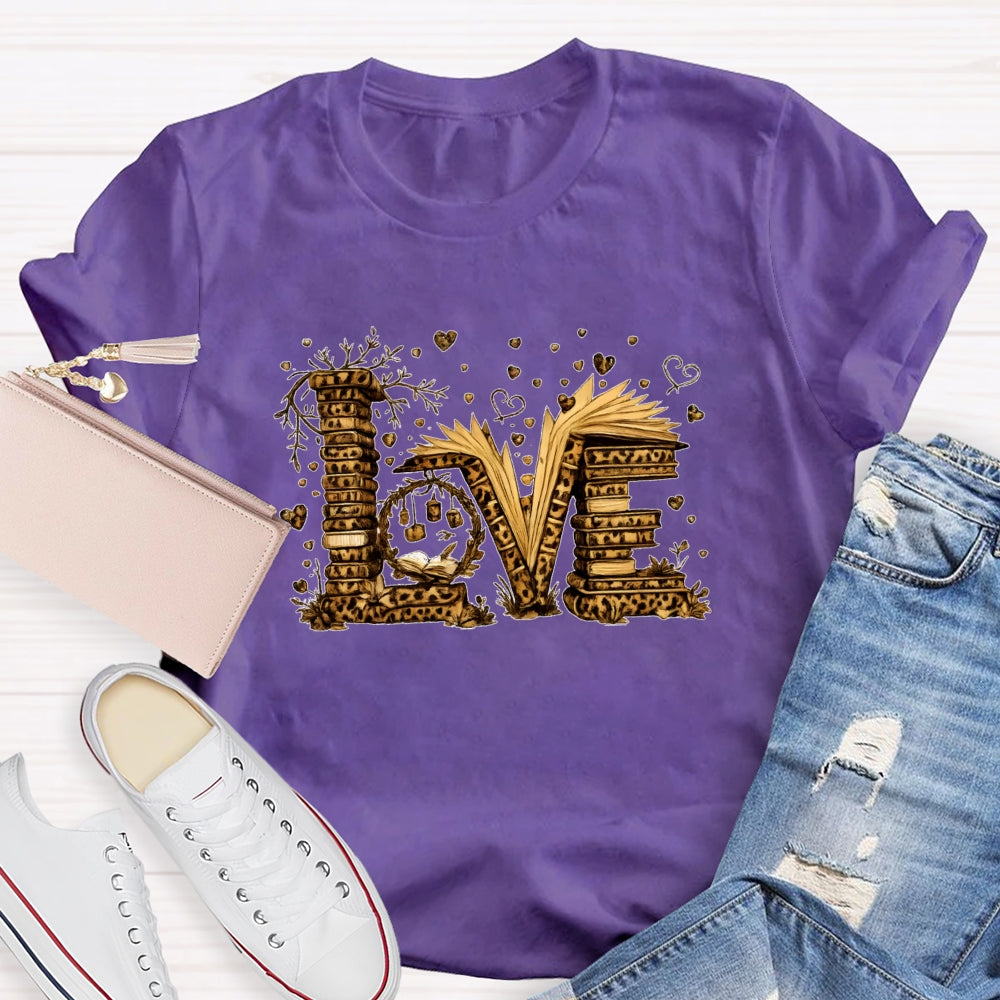 Love Book Vintage Leopard Printed Teacher T-shirt