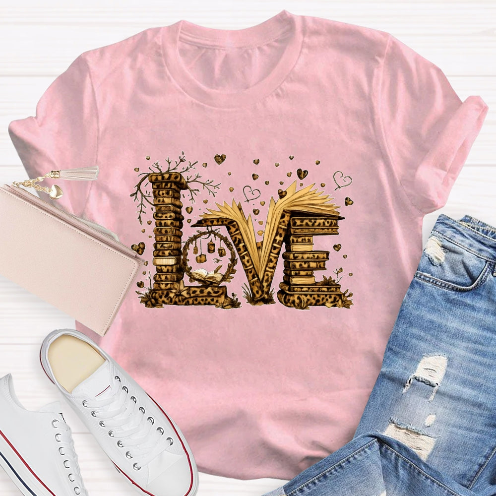 Love Book Vintage Leopard Printed Teacher T-shirt