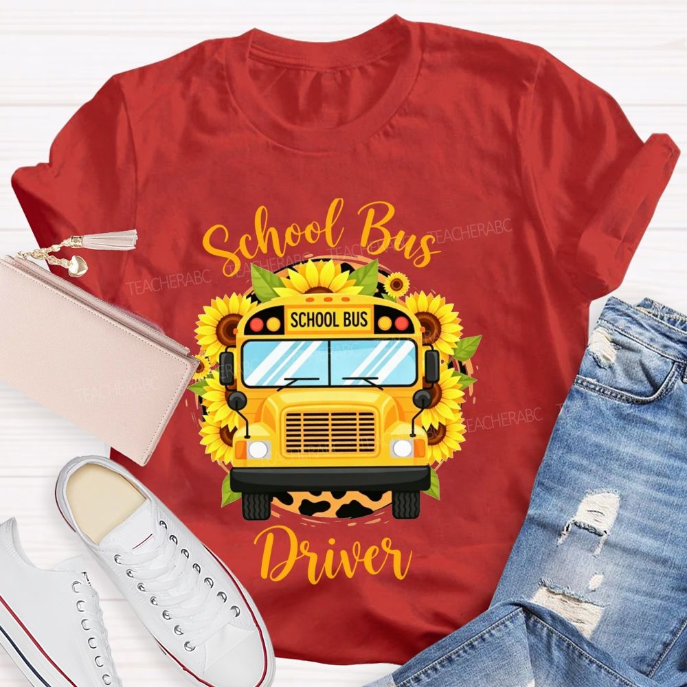 Sunflower Leopard School Bus Driver T-shirt