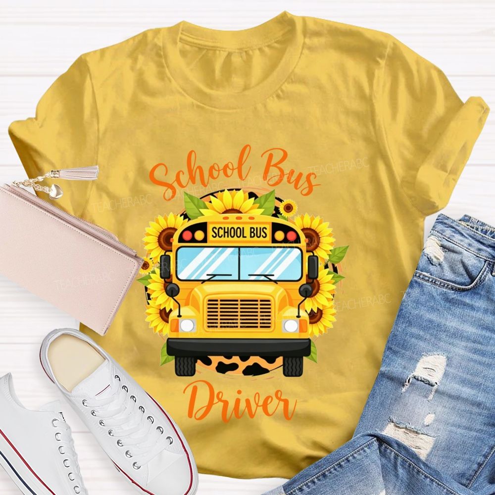 Sunflower Leopard School Bus Driver T-shirt