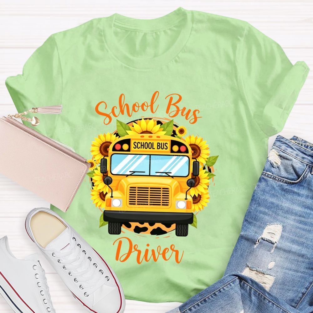 Sunflower Leopard School Bus Driver T-shirt