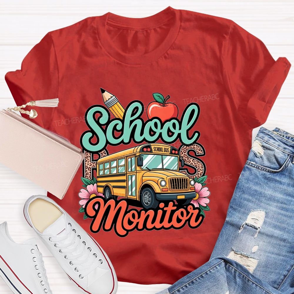 School Bus Monitor Leopard Floral T-shirt