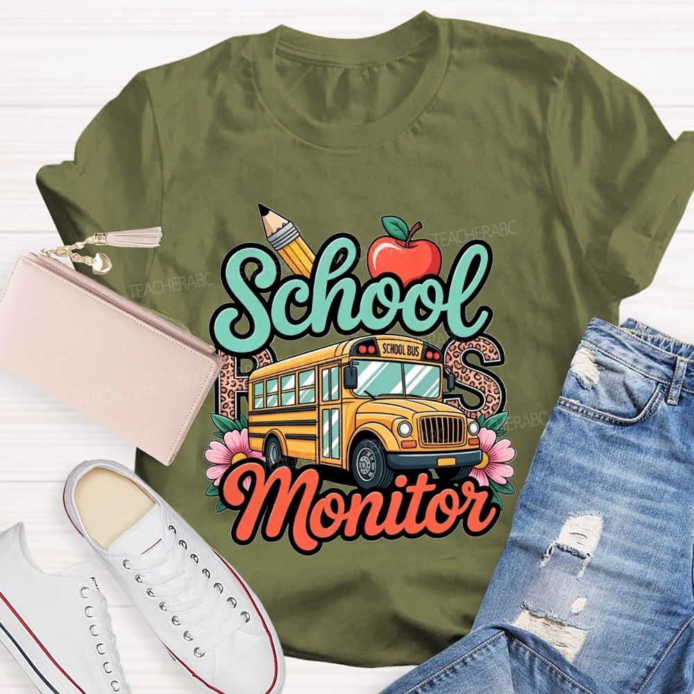School Bus Monitor Leopard Floral T-shirt