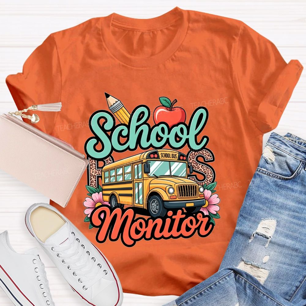 School Bus Monitor Leopard Floral T-shirt
