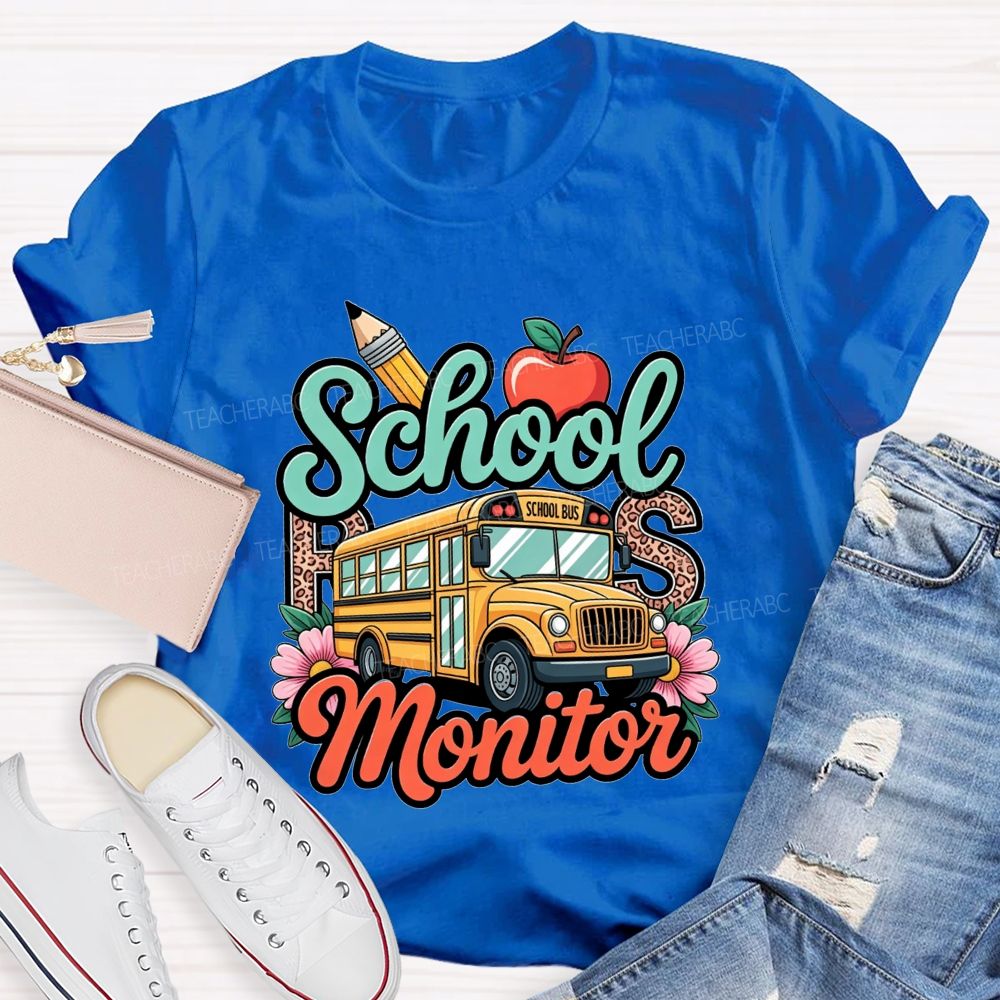 School Bus Monitor Leopard Floral T-shirt