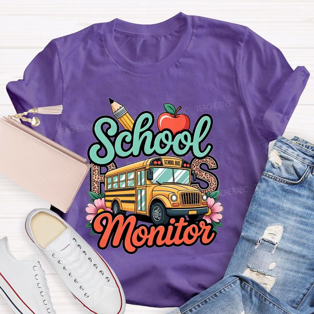 School Bus Monitor Leopard Floral T-shirt