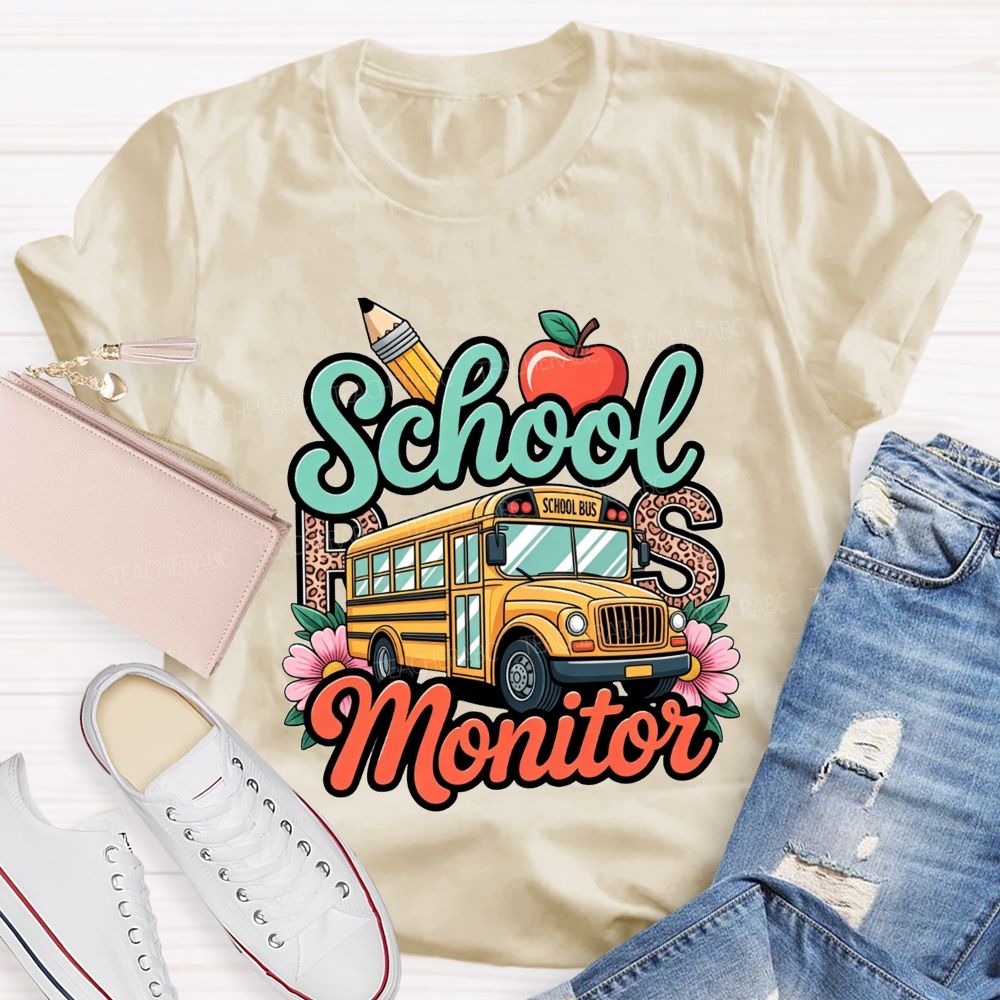 School Bus Monitor Leopard Floral T-shirt