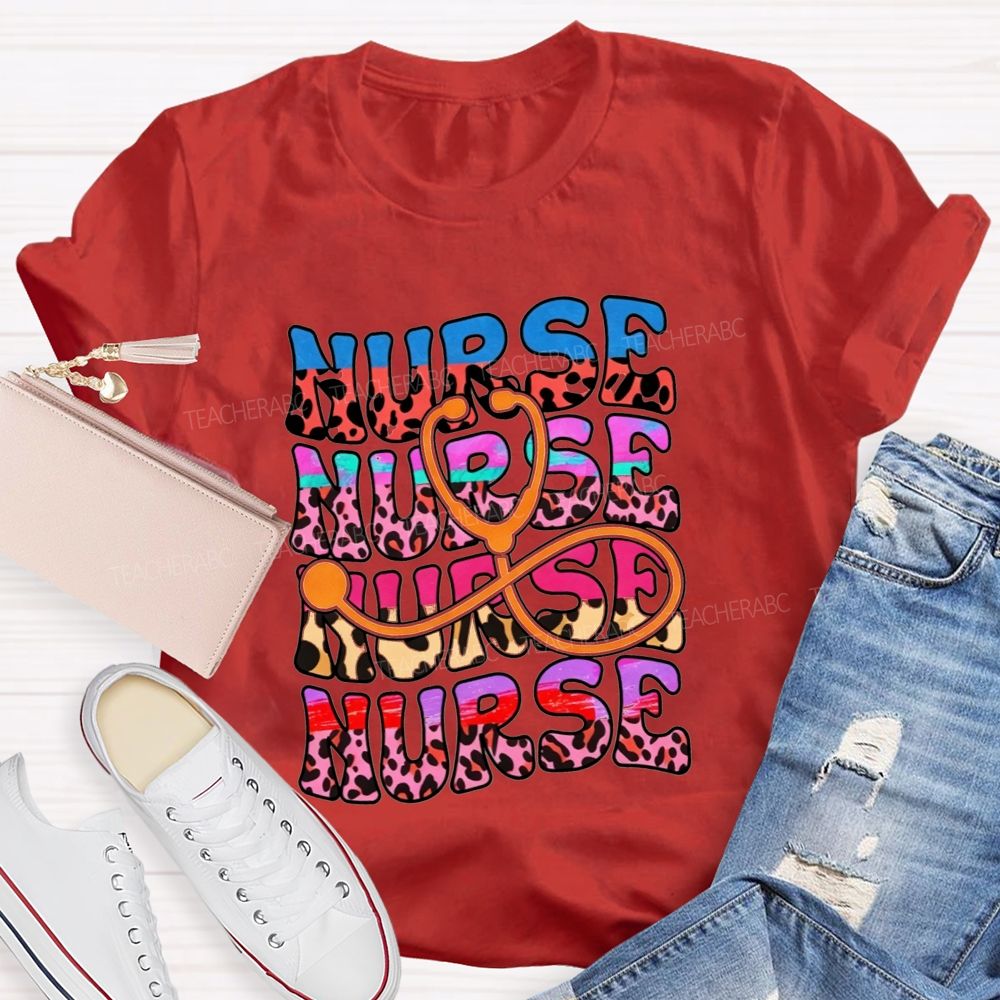Leopard Nurse Stethoscope Infinity Colorful Nurse Life T-shirt