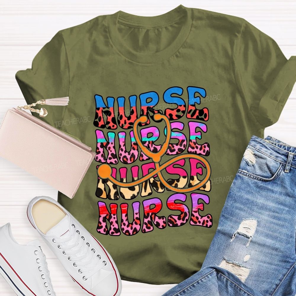 Leopard Nurse Stethoscope Infinity Colorful Nurse Life T-shirt