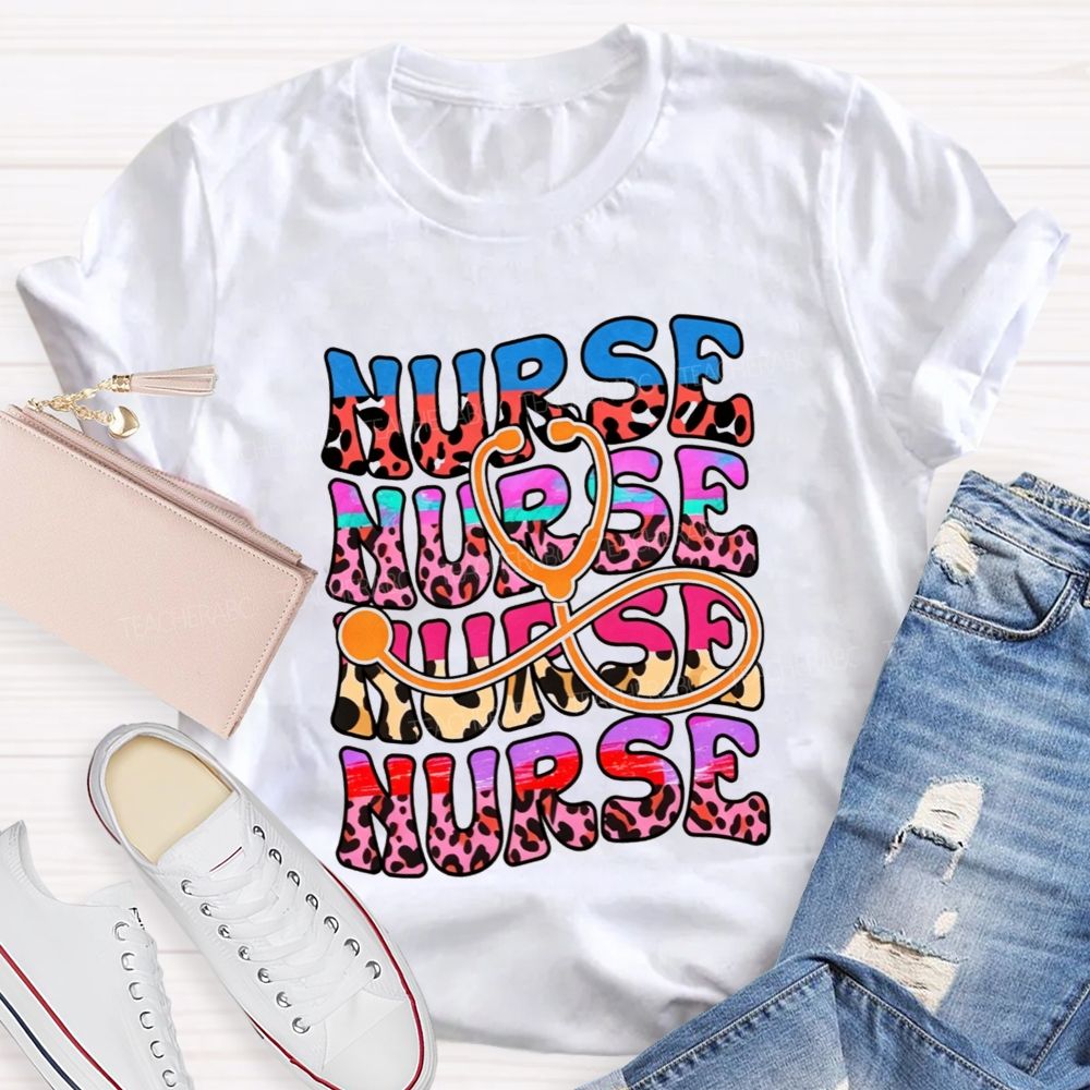 Leopard Nurse Stethoscope Infinity Colorful Nurse Life T-shirt