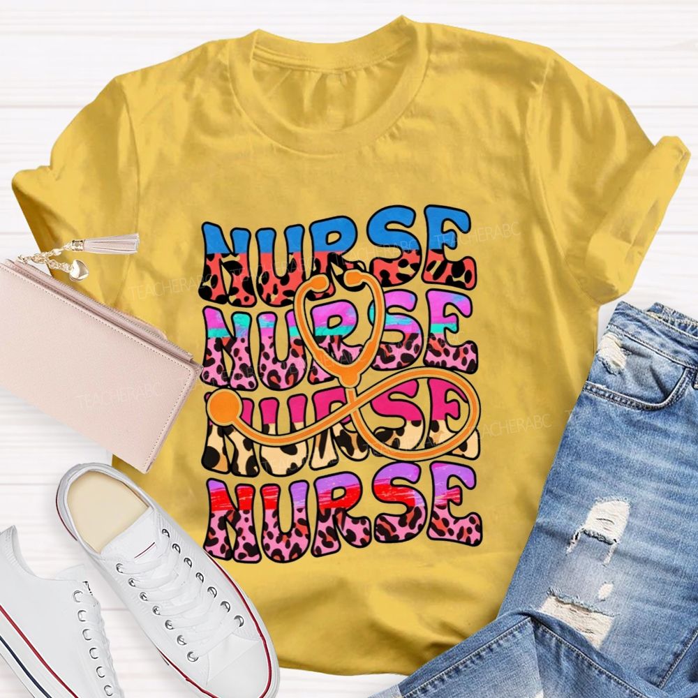 Leopard Nurse Stethoscope Infinity Colorful Nurse Life T-shirt