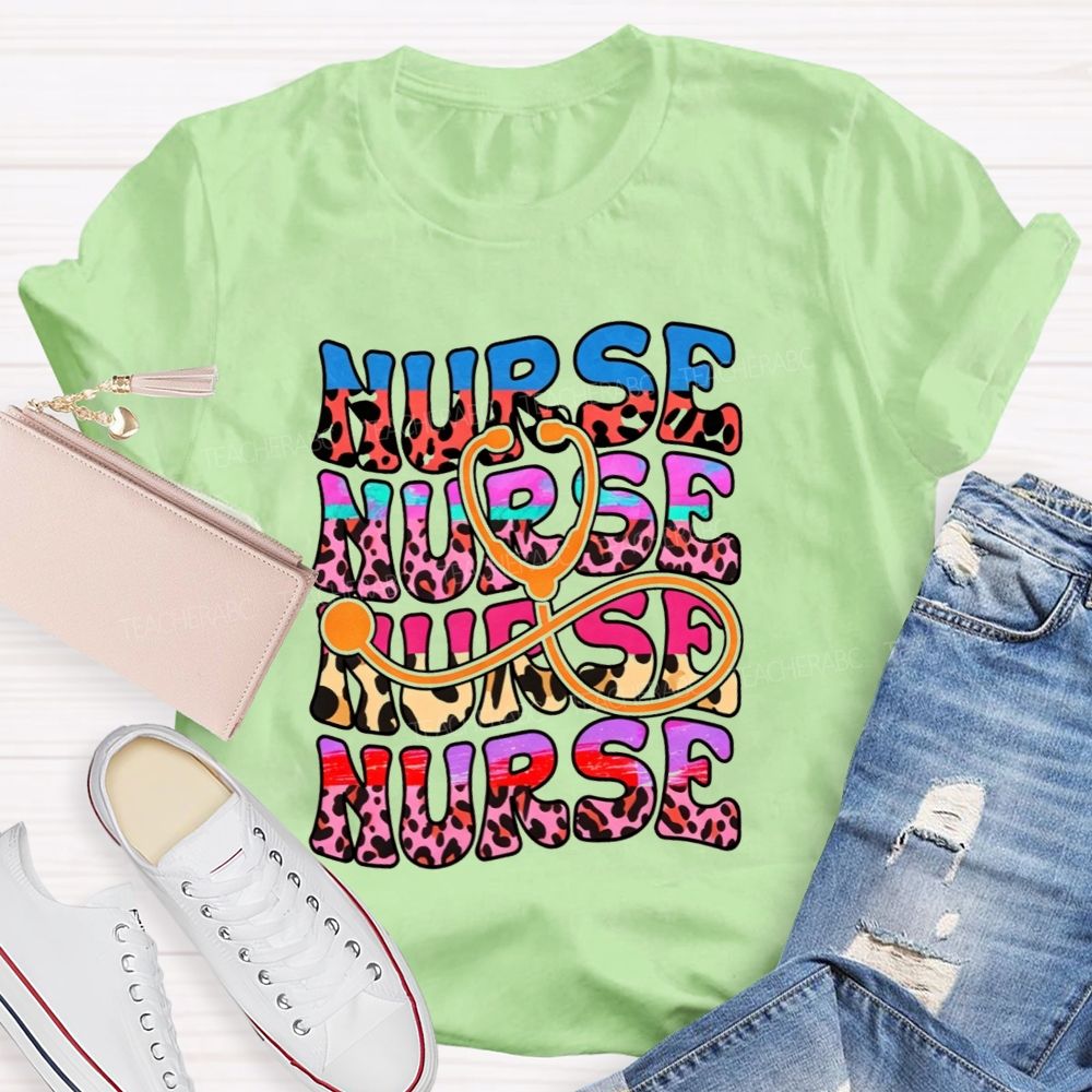 Leopard Nurse Stethoscope Infinity Colorful Nurse Life T-shirt