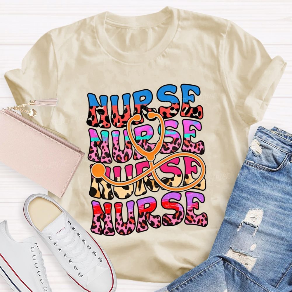 Leopard Nurse Stethoscope Infinity Colorful Nurse Life T-shirt