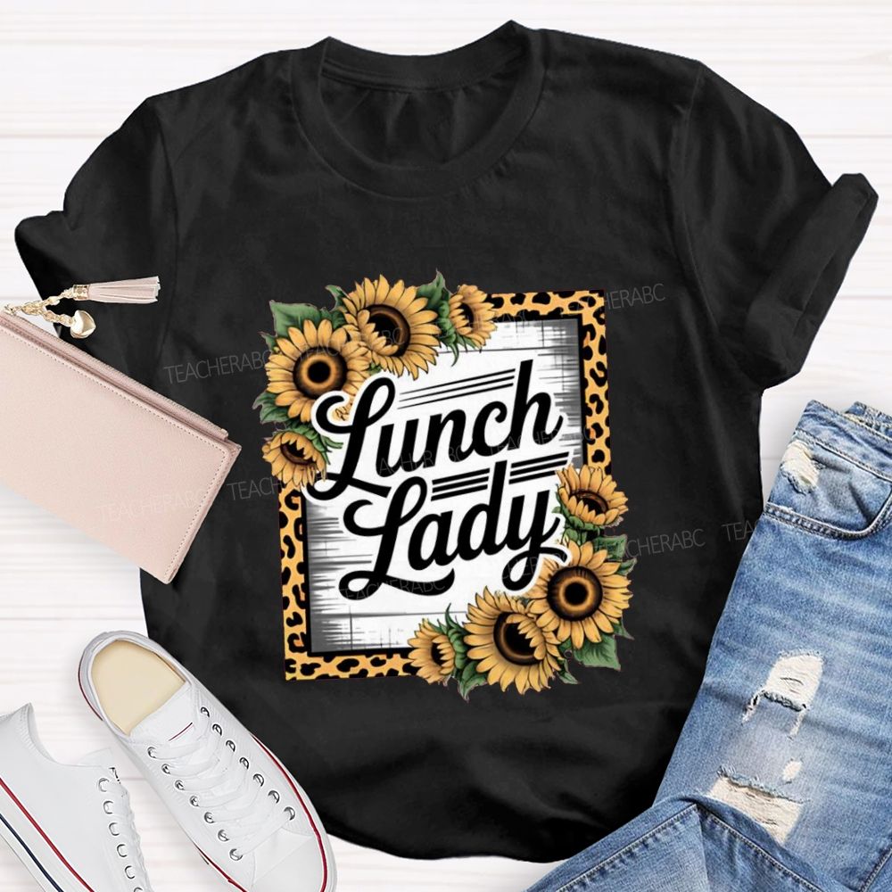 Leopard Sunflower Lunch Lady Teacher T-shirt