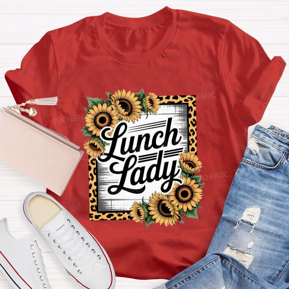 Leopard Sunflower Lunch Lady Teacher T-shirt