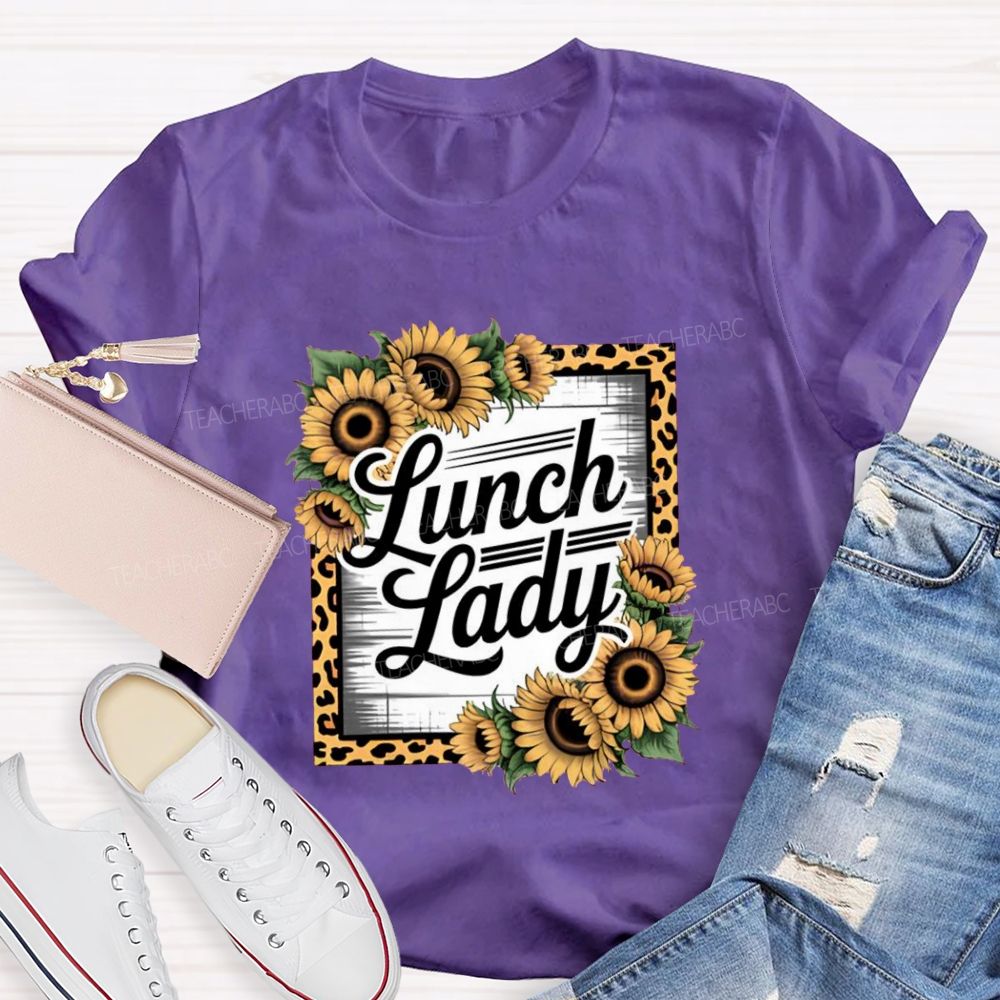 Leopard Sunflower Lunch Lady Teacher T-shirt