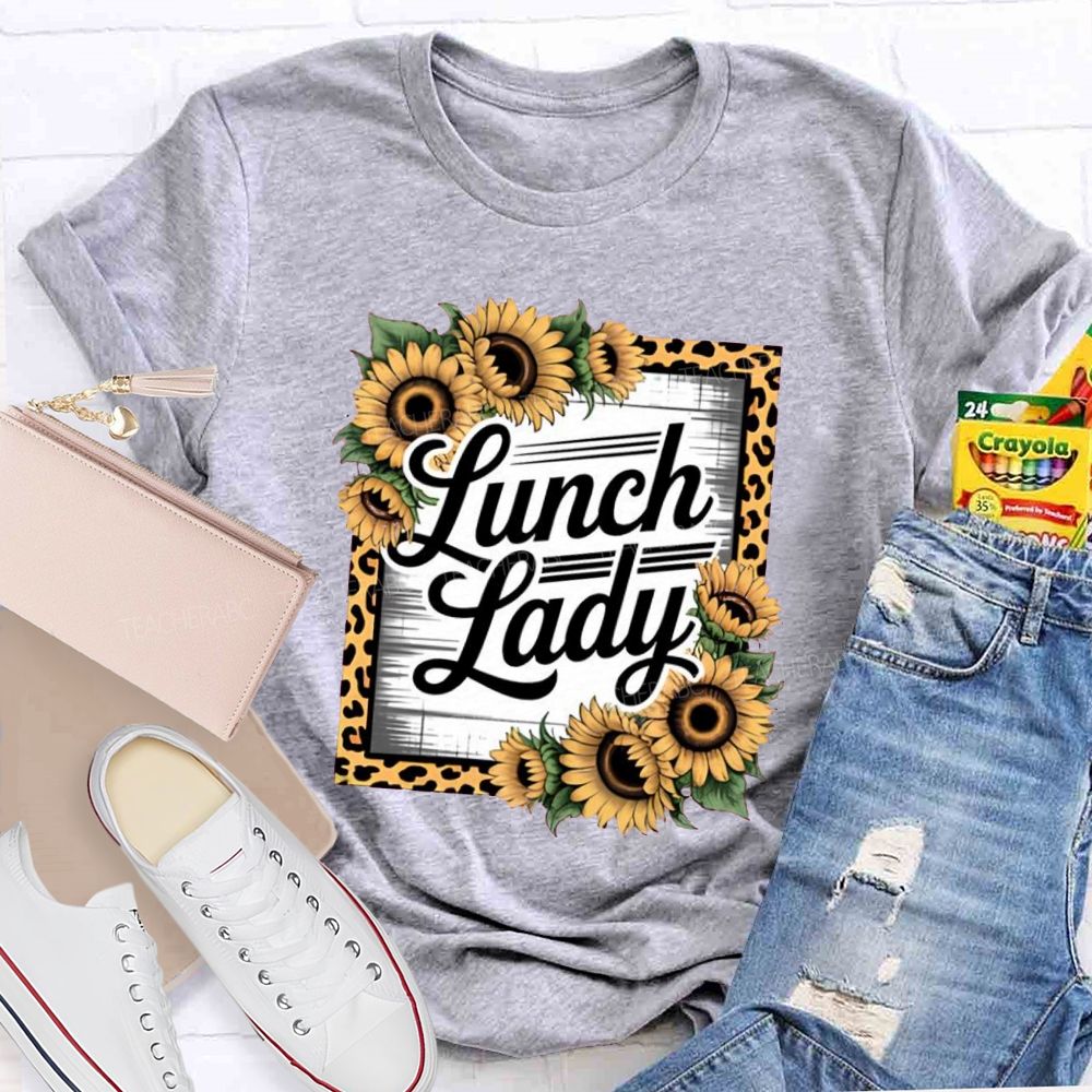 Leopard Sunflower Lunch Lady Teacher T-shirt