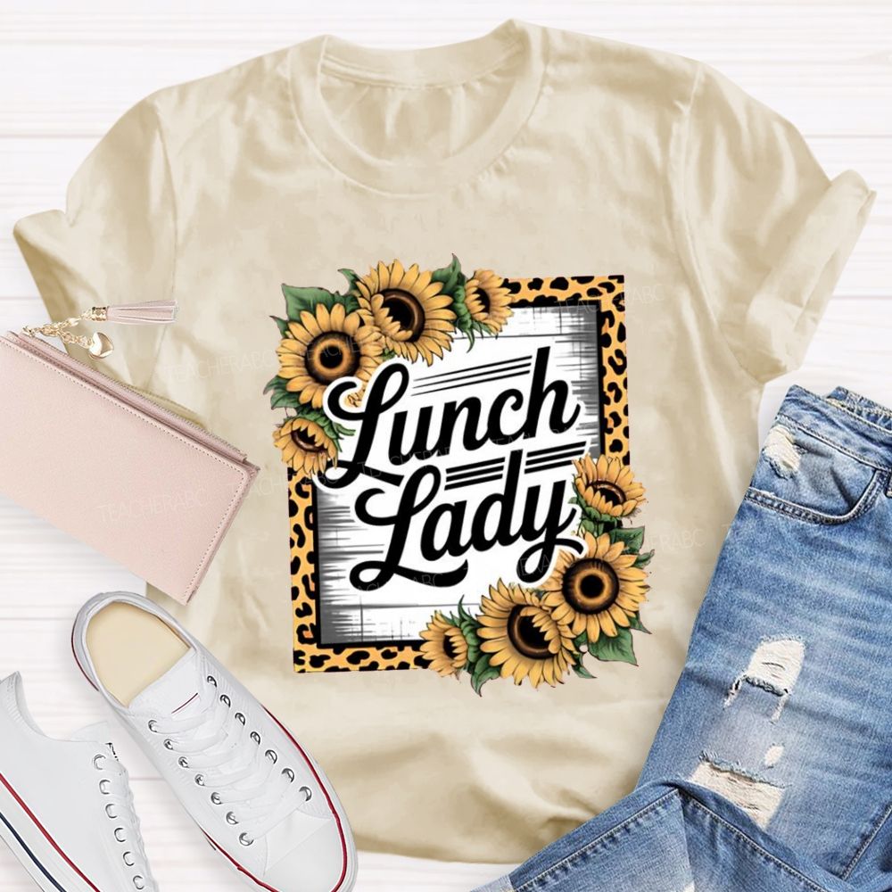 Leopard Sunflower Lunch Lady Teacher T-shirt